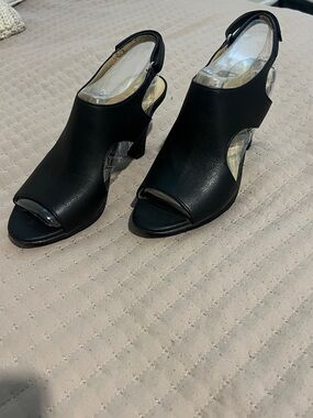 Naturalizer Black Open-Toe Slingback Heels with Cutout Detail